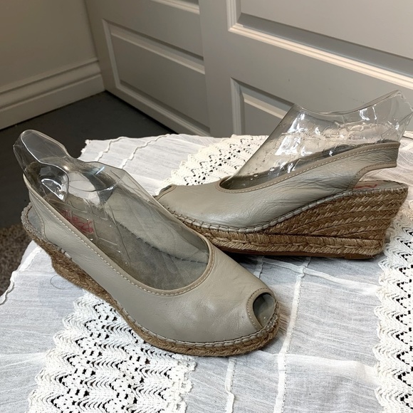Aedo Made in Spain Taupe Upper Leather Wedge Espadrilles Open Toe Sandals Sz 37 - Picture 3 of 13